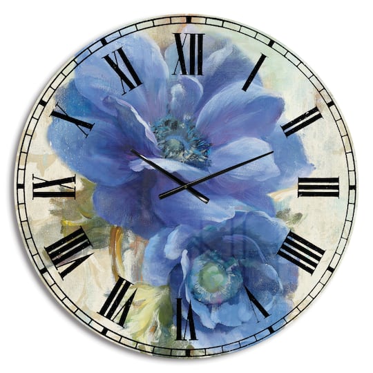 Designart Blue Handpainted Anemone Flower Wall Clock